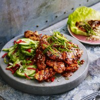 Spicy Korean Chicken with Cucumber Salad