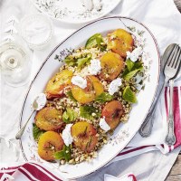 Roasted Rosemary Peaches and Pearl Couscous Salad with Labne