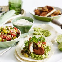 Chicken Tacos with Tomato Salsa and Guacamole