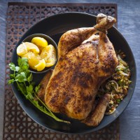 Chicken Roast with Couscous, Raisin and Pine Nut Stuffing
