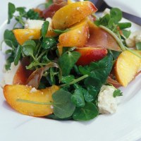 Peach and Prosciutto Salad with Sweet Red Wine Dressing
