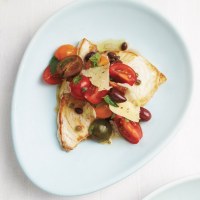 Swordfish with Sicilian Tomato, Olive and Chilli Pecorino Salad