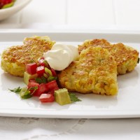 Love Heart Corn and Cheddar Fritters with Tomato Salsa and Sour Cream
