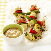 Vegetable Skewers with Satay Yoghurt Sauce