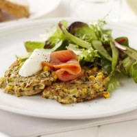 Zucchini, Corn and Mint Fritters with Smoked Salmon