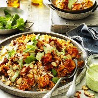Chicken Biryani with Creamy Coriander and Mint Sauce