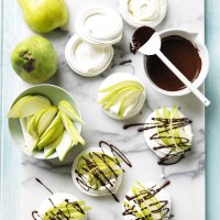 Pear Pavlova Nests with Chocolate