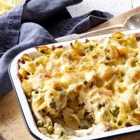 Chicken, Leek and Pea Pasta Bake