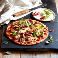 Chorizo, Chargrilled Eggplant and Basil Pizza