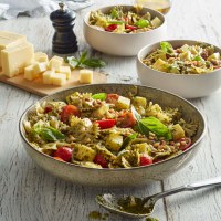 Pesto Pasta Salad with Mozzarella Cubes