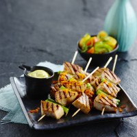 Teriyaki Swordfish Skewers with Heritage Tomato Salad