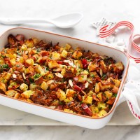 Crispy bacon and onion stuffing tray bake