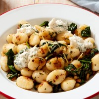 Garlic, Lemon Pan Fried Gnocchi with Basil Ricotta