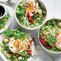 Broccolini and cauliflower fried 'rice' and chicken bowls
