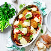 Chicken Schnitzel and Eggplant Parmigiana