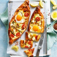 Turkish Pide with Egg, Tomato and Cheese