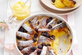 Air Fryer Lemon Curd and Blueberry Brioche Pudding