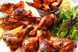 Chicken Drumsticks with Spiced Sweet Potato Wedges