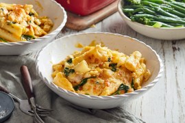 Quick Chicken, Spinach and Pumpkin Pasta Bake