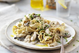 Creamy Chicken, Mushroom and Chive Fettuccine