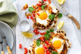 Curried Fried Egg Open Naan