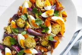 Roasted Pumpkin, Brussel Sprouts and Prosciutto with Egg