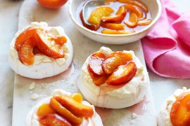 Mini pavlovas with poached peaches