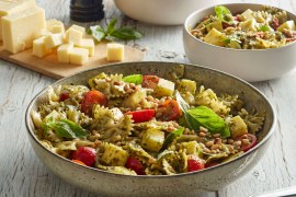 Pesto Pasta Salad with Mozzarella Cubes