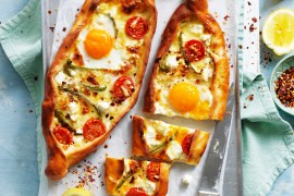 Turkish Pide with Egg, Tomato and Cheese