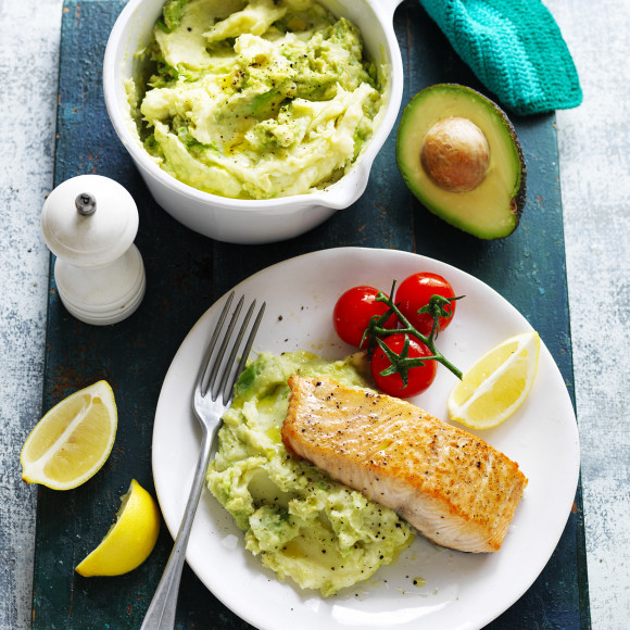 Avocado, Potato and Parsnip Mash with Salmon