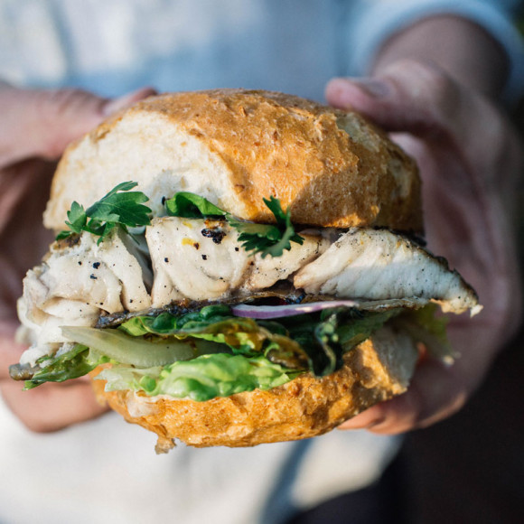 BBQ Australian barramundi fish burger