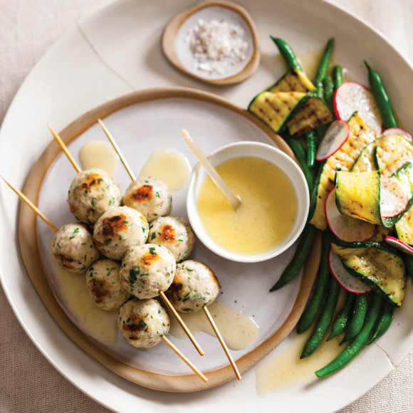 BBQ Chicken Meatball Salad with Preserved Lemon Vinaigrette