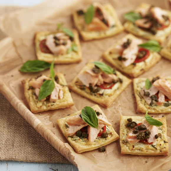 Basil Ricotta Tartlets with Smoked Trout