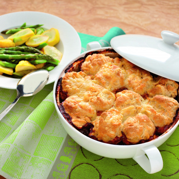 Beef and Mushroom Hot Pot with Cheesy Dumplings