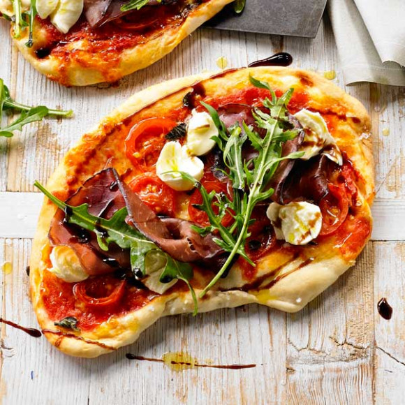 Bresaola & Burrata Pizza made using the Breville crispy crust pizza oven