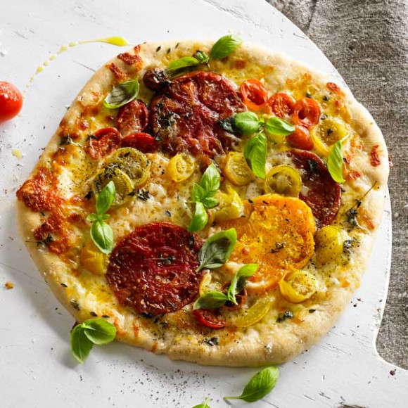 Spelt Pizza with Roasted Tomatoes & Mozzarella