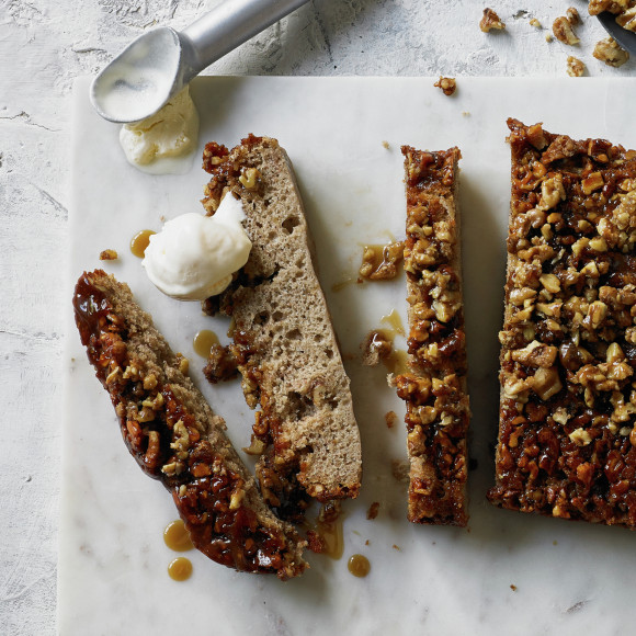 Upside Down Banana and Walnut Cake