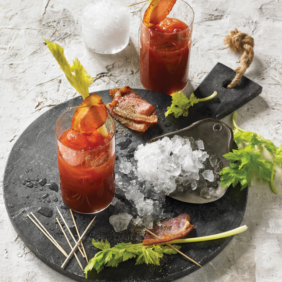 Smoky Bloody Mary with Celery Heart and Smoked Bacon