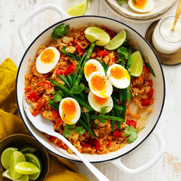 Indian Tomato and Ginger biriyani with Eggs and rice
