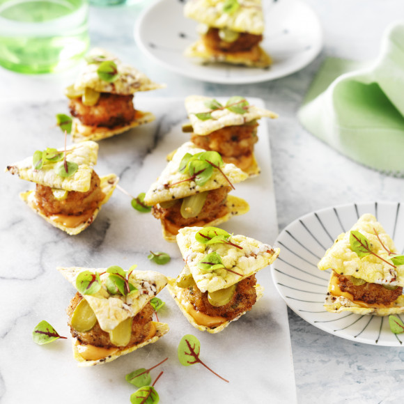 Crumbed fish pieces Corn Chip Sliders