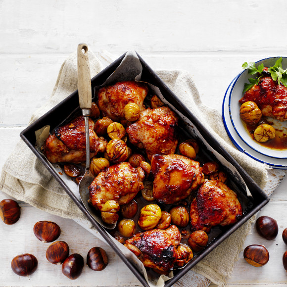 Easy Roasted Asian-Style Chicken with Chestnuts Recipe