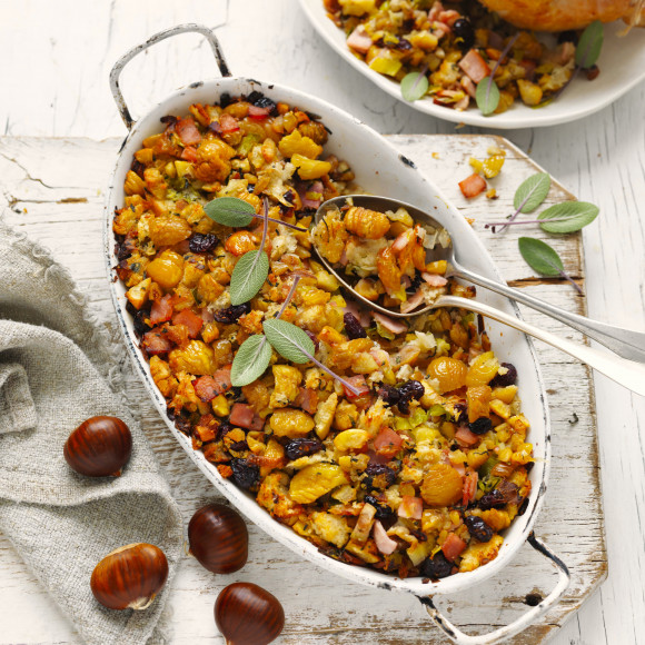 Chestnut stuffing tray bake