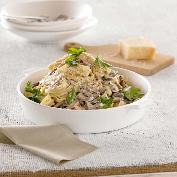 Creamy mushroom and Bacon Fettuccine