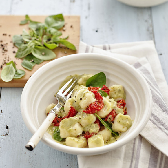 Gnocchi with Creamy Three Cheese and Pesto Sauce
