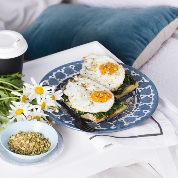Fried Eggs with Pistachio Dukkah