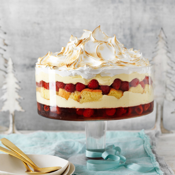 Raspberry trifle recipe with Italian meringue top 