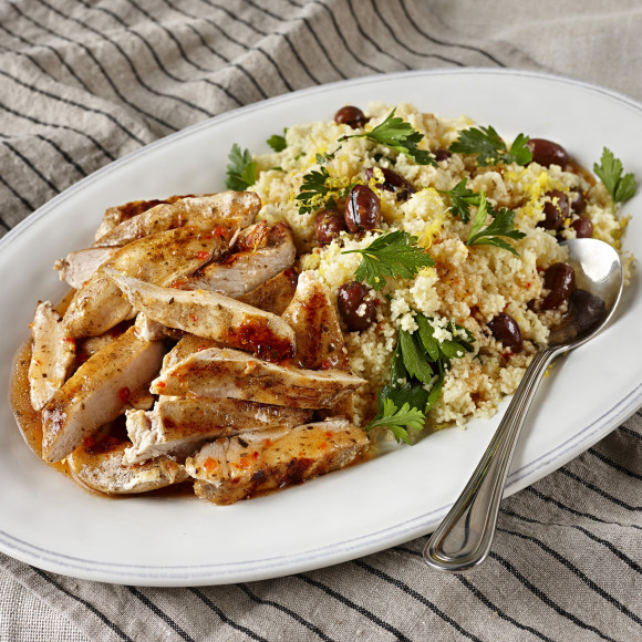 Moroccan Spiced Chicken with Lemon Olive Couscous