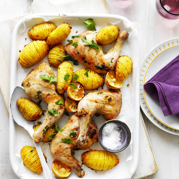 Roast Chicken recipe with Hasselback Potatoes side
