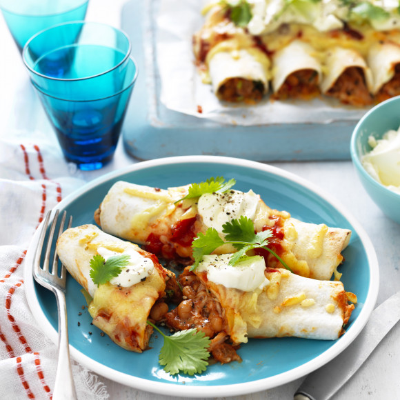 Baked Bean and Chicken Enchiladas