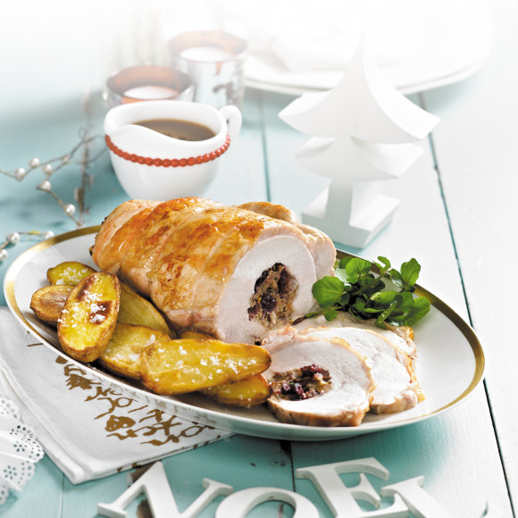 Oven Roasted Turkey Breast Christmas with Walnut and Cranberry Stuffing